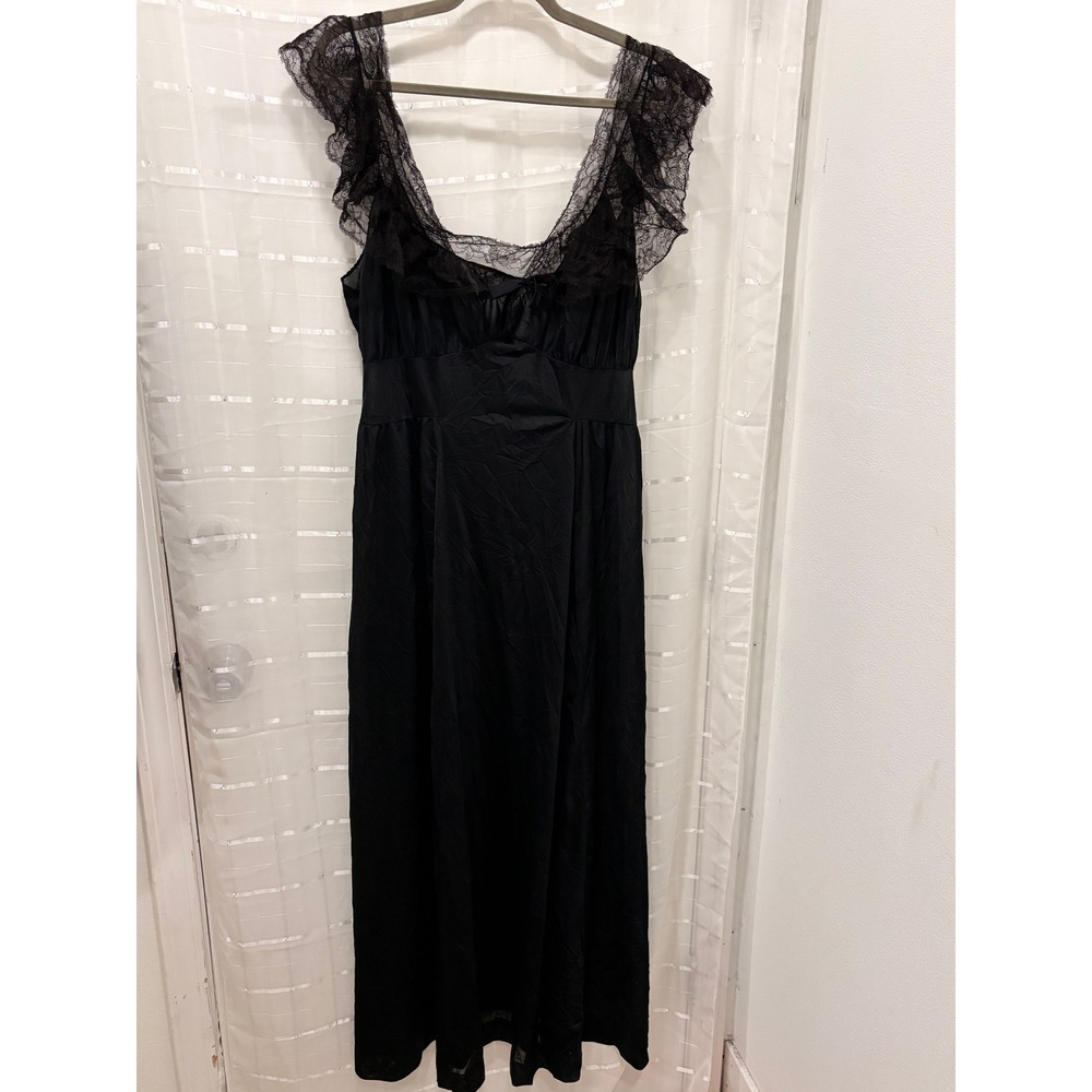 Vintage Van Raalte Black Lace Trim Nightgown Sheer Angelmist Slip Dress 38 USA